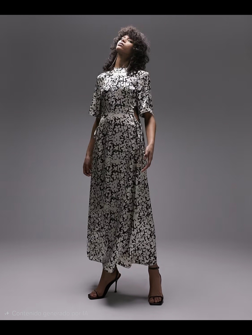 Topshop Black & Cream Floral Print Maxi Dress